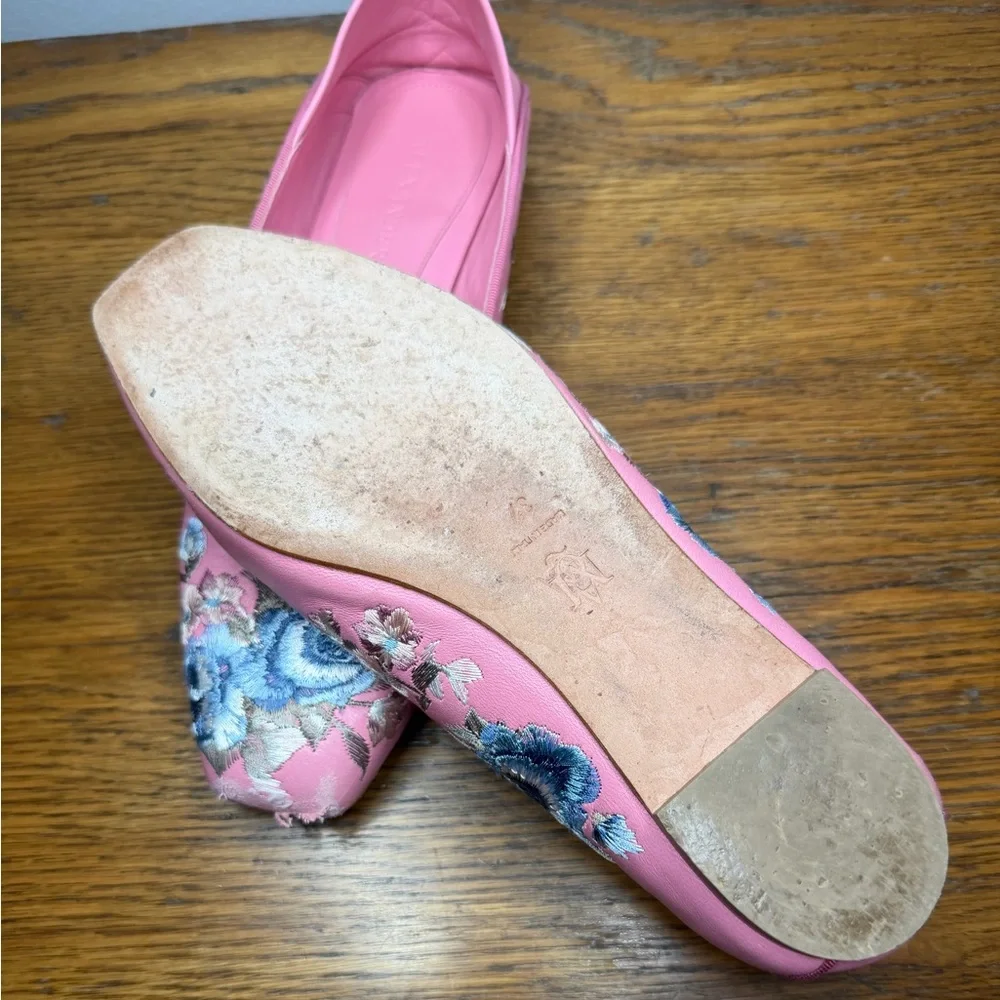 Alexander Mcqueen Size 37 • Pink Embroidered Ballet Loafer Flats Leather.